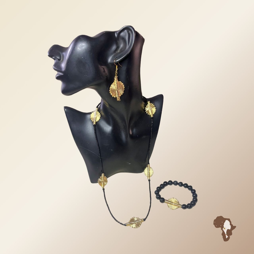 Parure Pierre Obsidienne noire & Baoule 